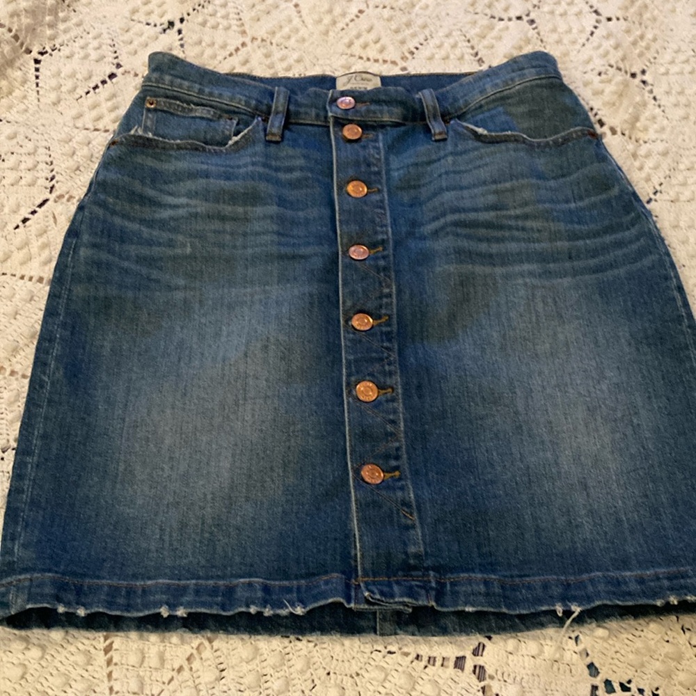 J.Crew distressed denim skirt